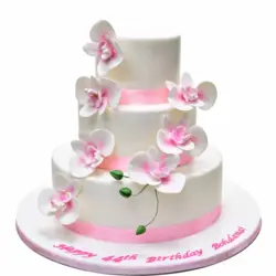 White pink cake with orchids
